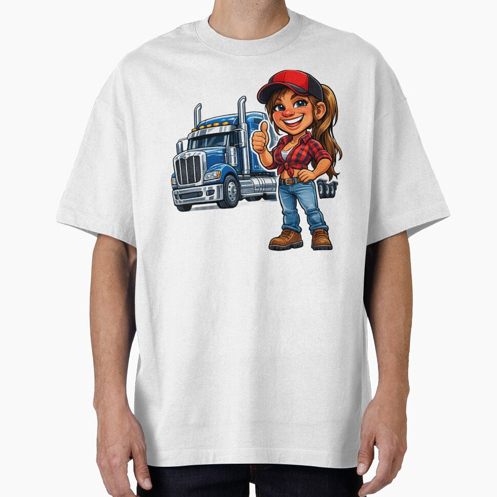 Funny Female Big Rig Trucker Cartoon by AlexLineArt