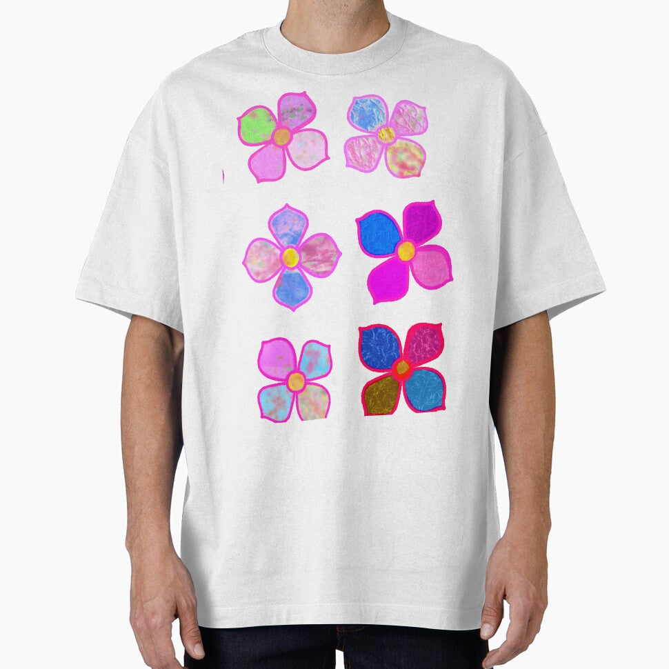 Stained Glass Colorful Pink, Blue, Yellow, and Green Flowers - Hand-drawn by Victoria Rose