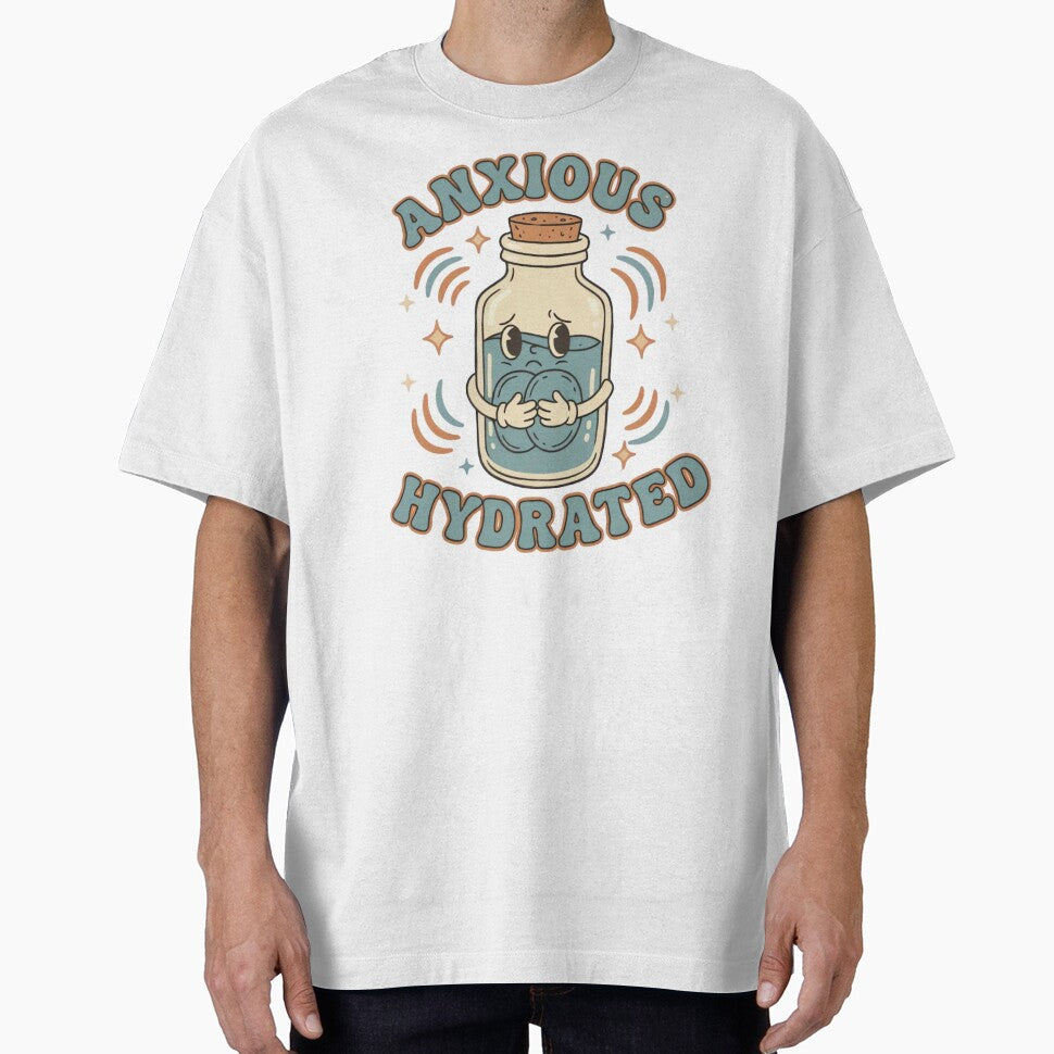 Anxious but Hydrated – Cute Vintage Water Bottle Sticker & T-Shirt Design by urbinet