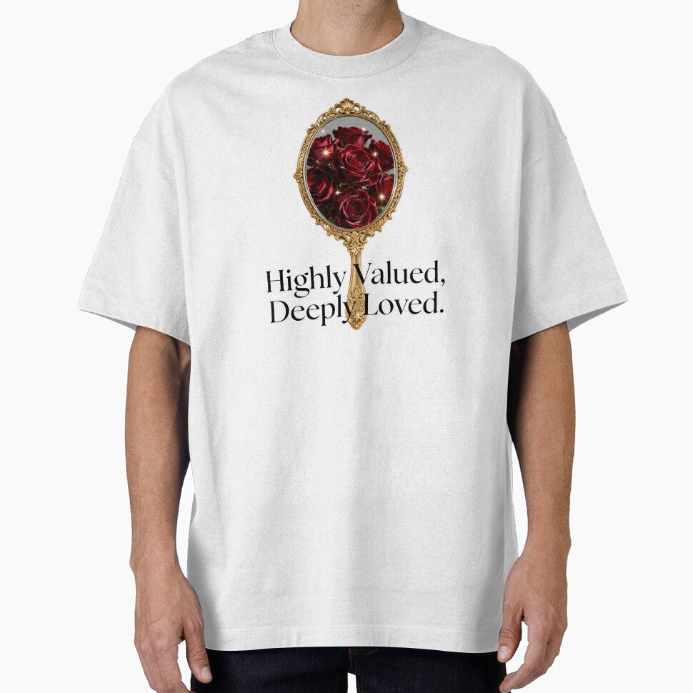 Self Worth Self Affirmation Quotes - Highly Valued Deeply Loved, Vintage Gold Mirror Red Roses Self Love by Ideeplyfeltit