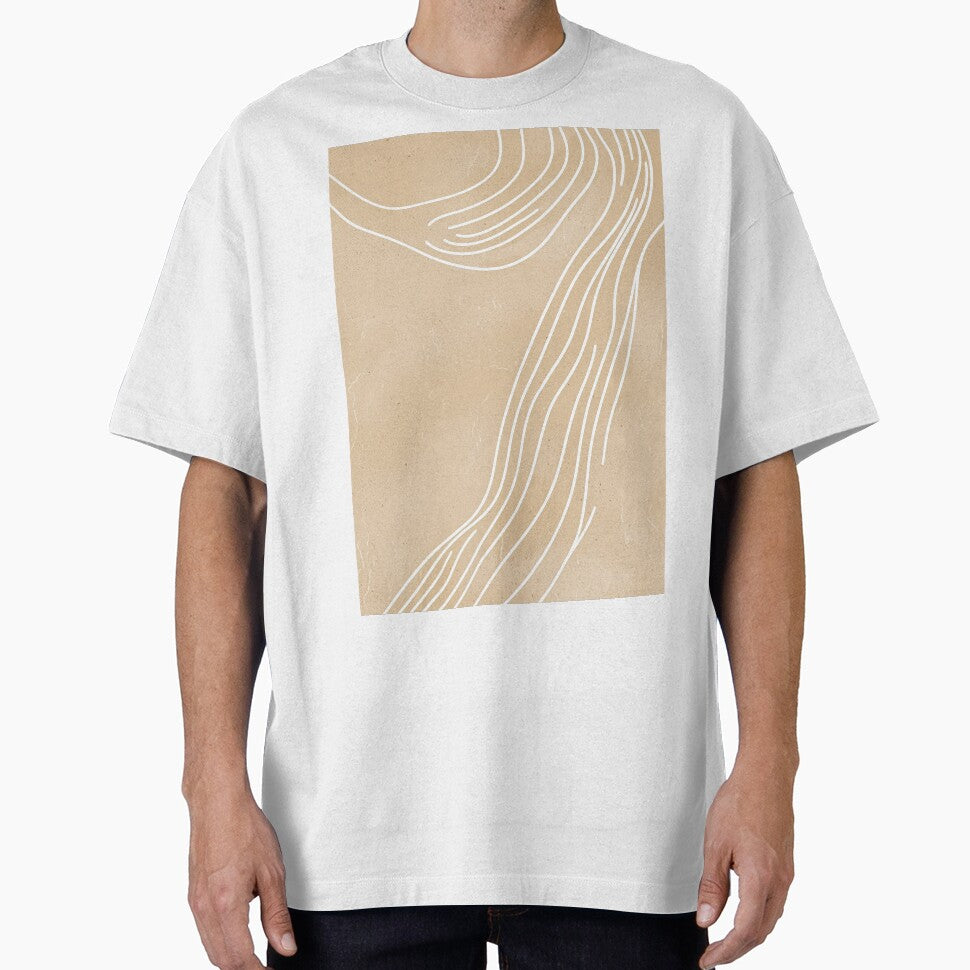 Abstract Flowing Lines Art Print - Beige and White Minimalist Design by Michele Lobgianizze