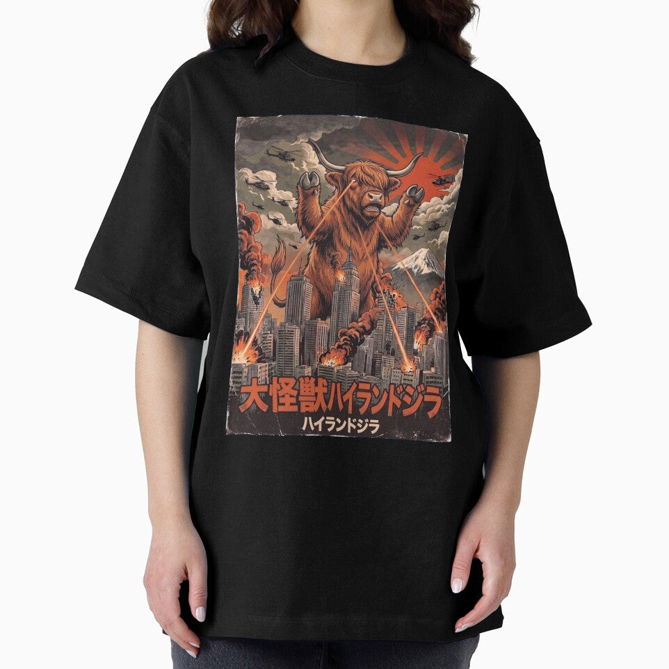Highland Cowzilla Japanese Fuji Art Animal Highland Cow Lover by DoodleTortle
