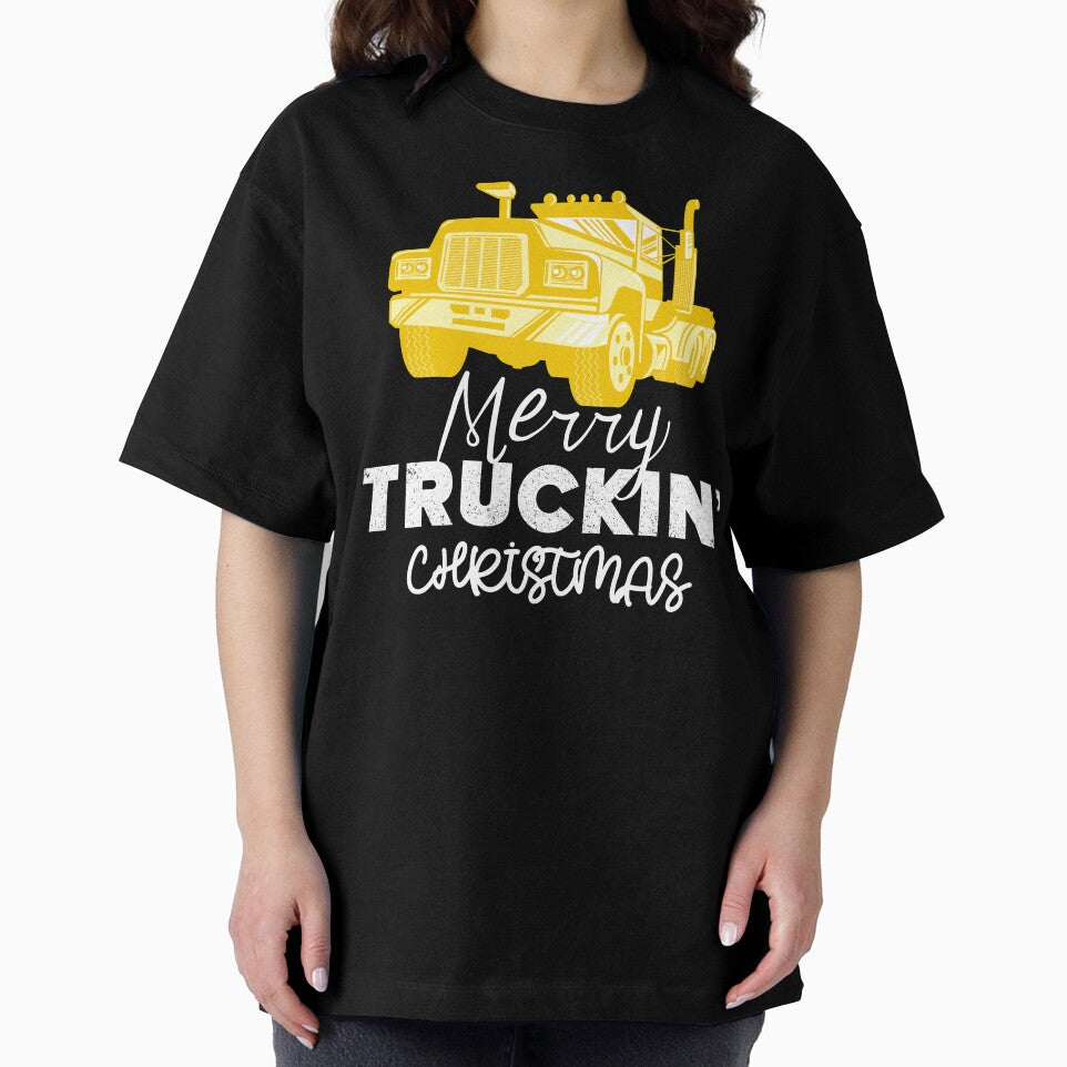 Merry Truckin Christmas Yellow Black Festive Gift For Trucker Truck Driver by Sunny Collections