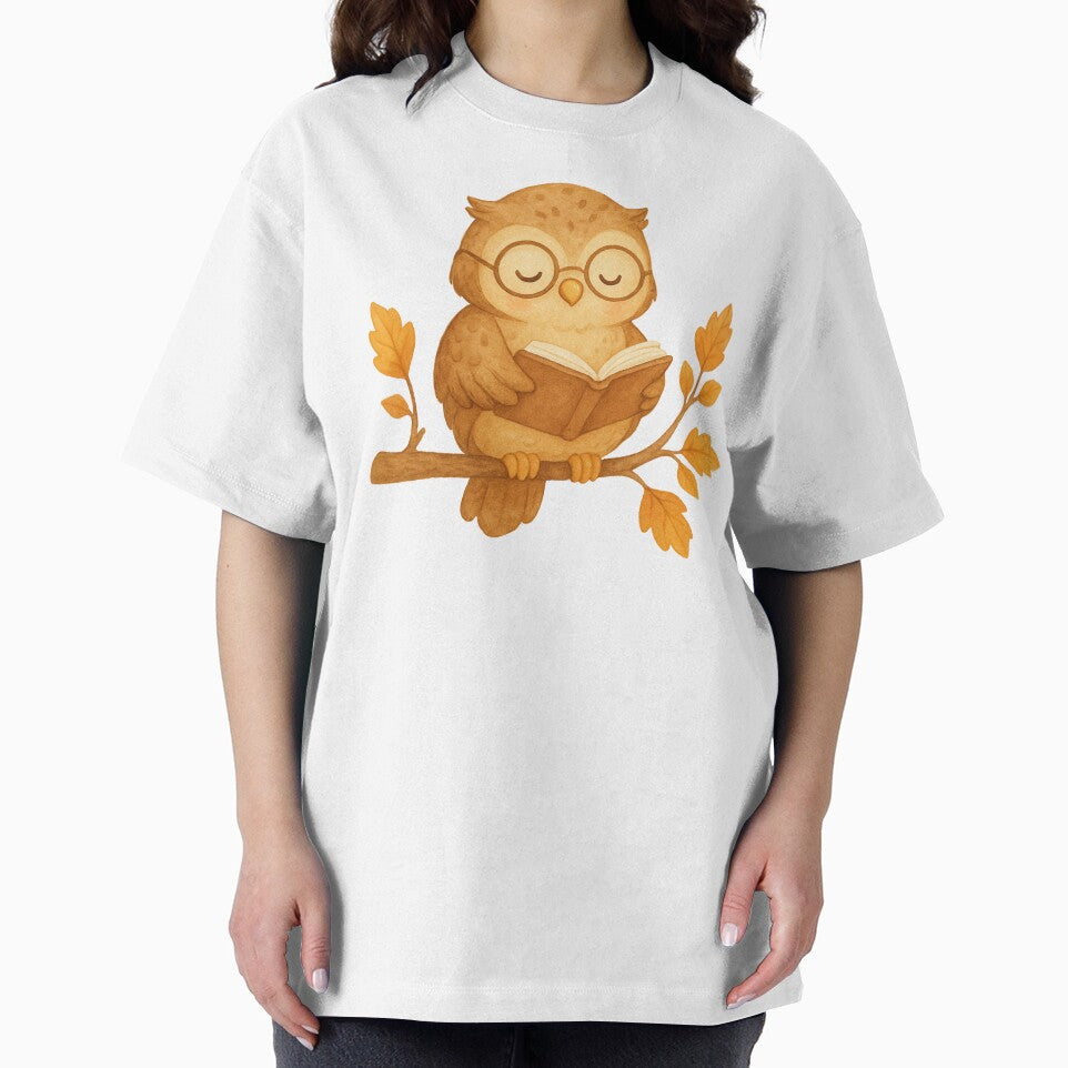 Cute Owl with Glasses Reading Book – Watercolor Illustration by FusionTeeDesign