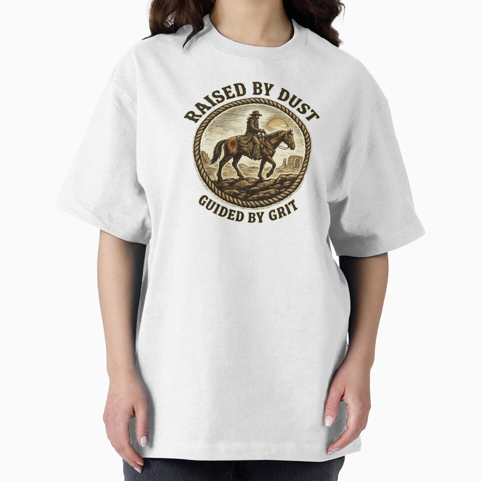 Raised by Dust Guided by Grit Cowboy Vintage Western Rider Design by scanusha1979