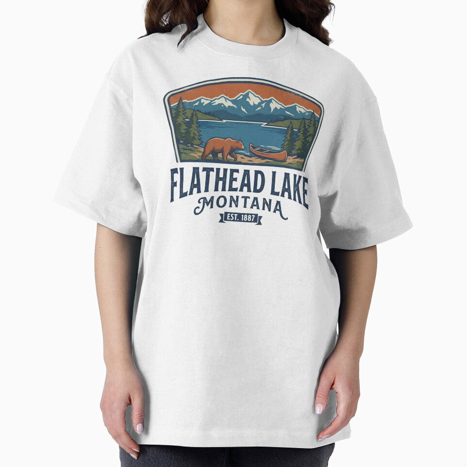 Flathead Lake Montana Vintage Bear Canoe Mountain Lake Retro National Park Style by Milasneeze