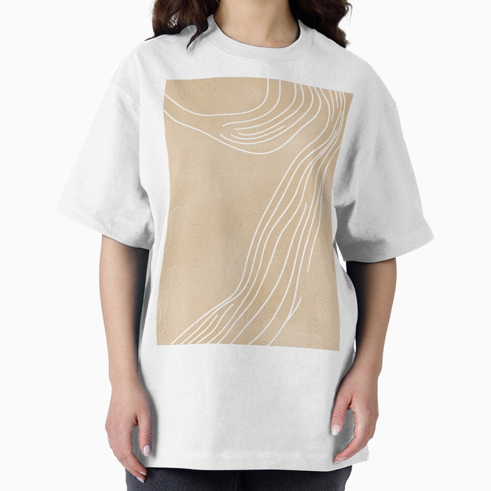 Abstract Flowing Lines Art Print - Beige and White Minimalist Design by Michele Lobgianizze