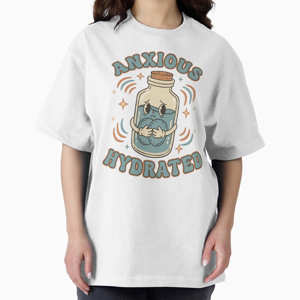 Anxious but Hydrated – Cute Vintage Water Bottle Sticker & T-Shirt Design by urbinet