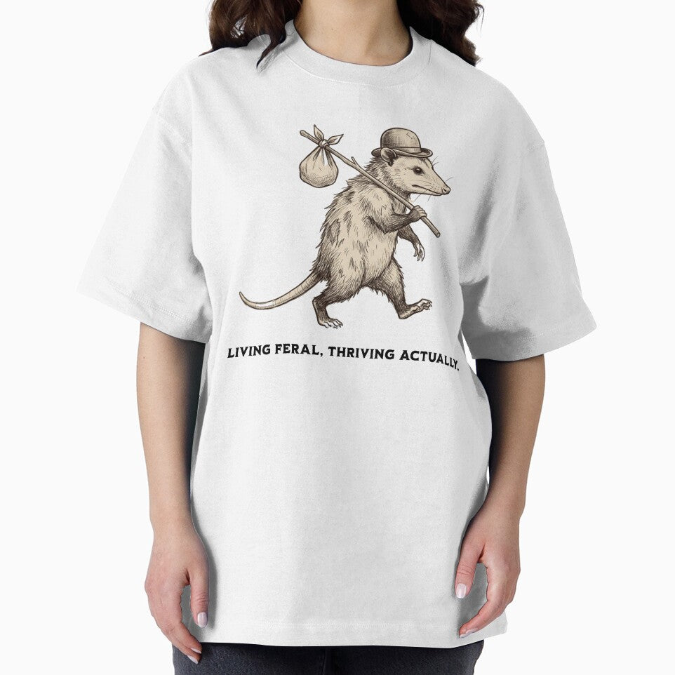 Opossum Bindle Shirt | Living Feral Thriving Actually Tee | Funny Opossum Art Shirt | Whimsical Woodland Animal Tee | Quirky Forest Creature Graphic by rvanderveken