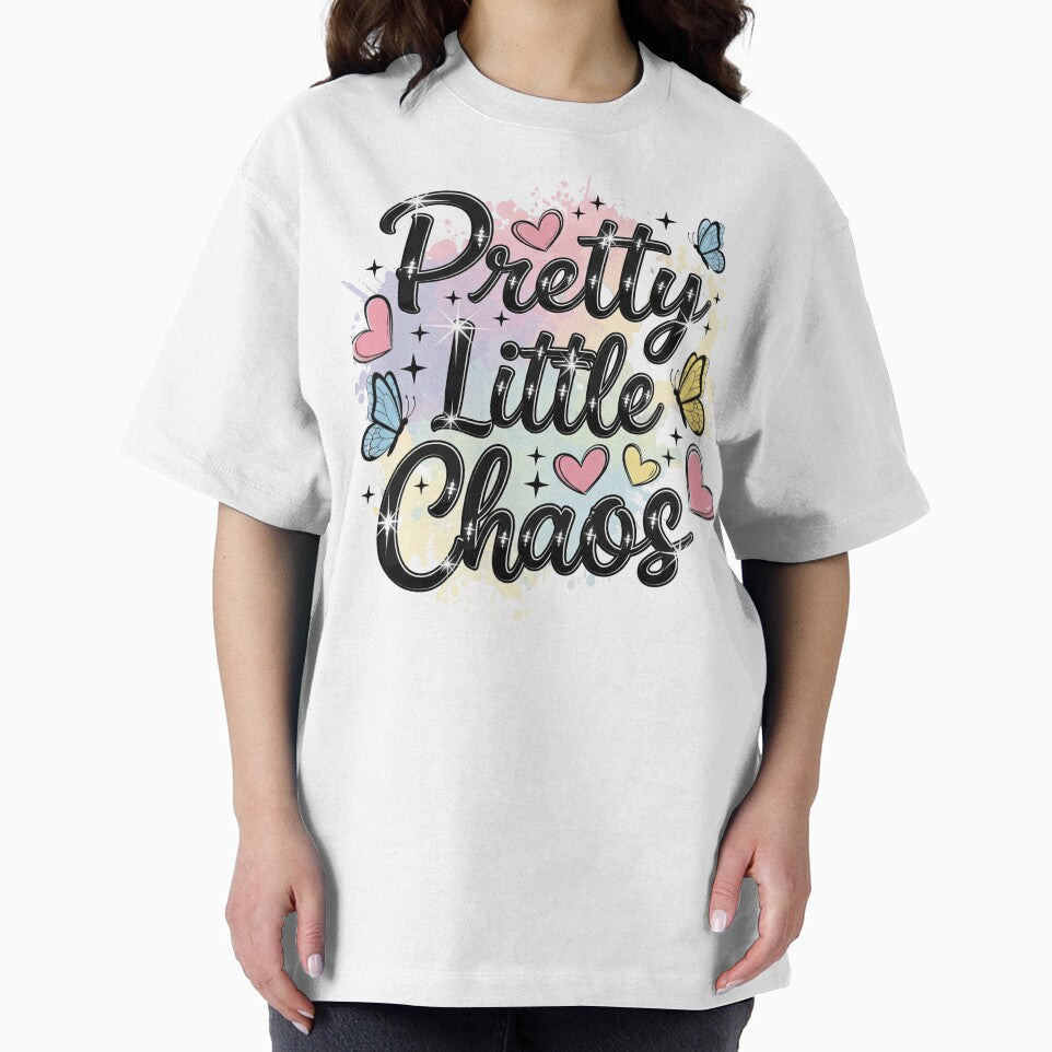 Pretty Little Chaos Quote. Pastel Aesthetic Girly Design with Butterflies and Hearts by Aarvya Fashion Club ( A.F.C )