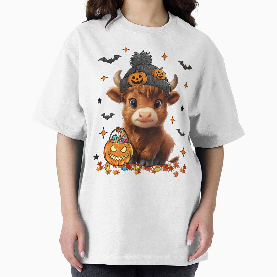 Cute Fall Highland Cow and Pumpkin Halloween by laszlosaobere
