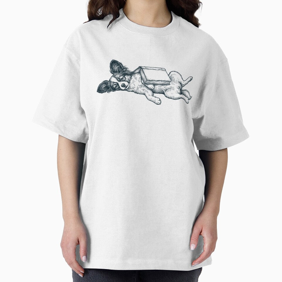 Funny Papillon Reading Book Nap Dog Lover by DoodleTortle