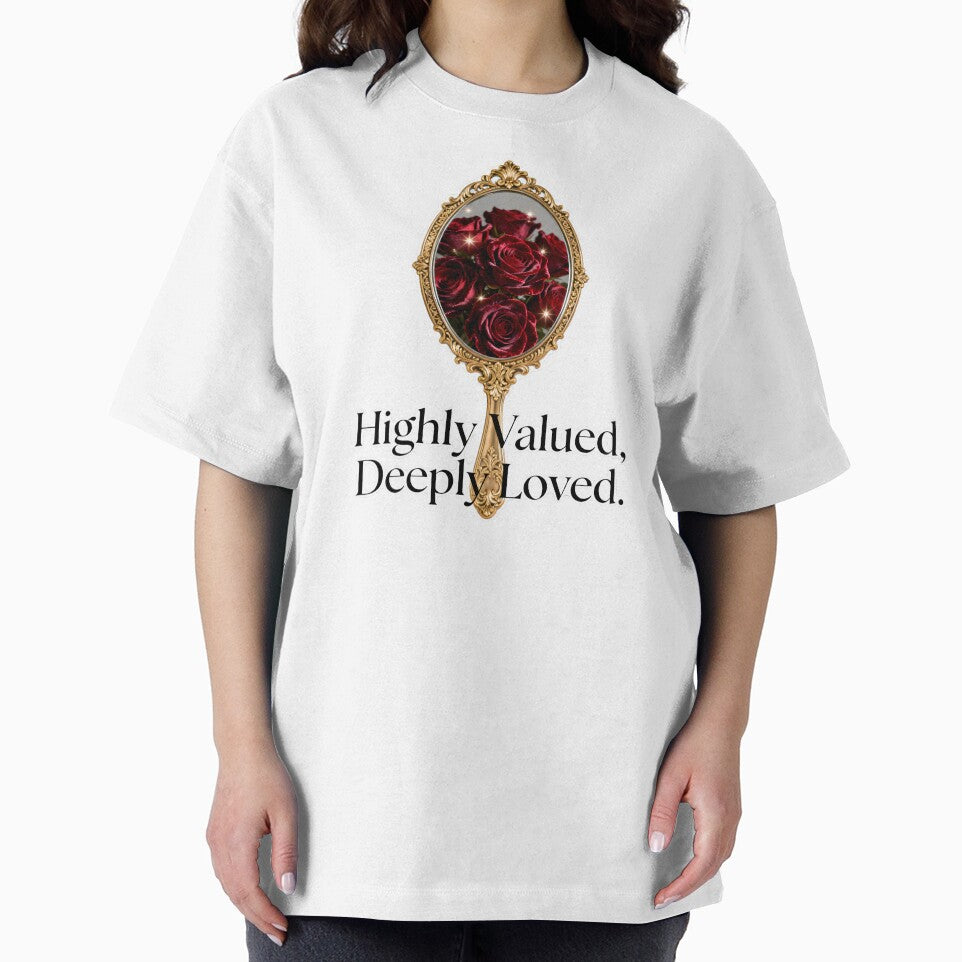 Self Worth Self Affirmation Quotes - Highly Valued Deeply Loved, Vintage Gold Mirror Red Roses Self Love by Ideeplyfeltit