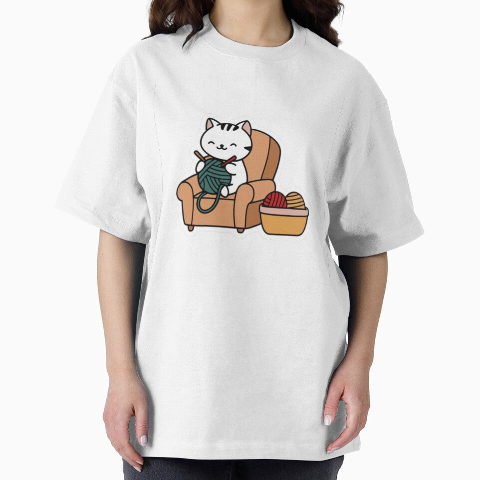 Cute Knitting Cat in Armchair Kawaii Sticker by     Pink Chaos Club