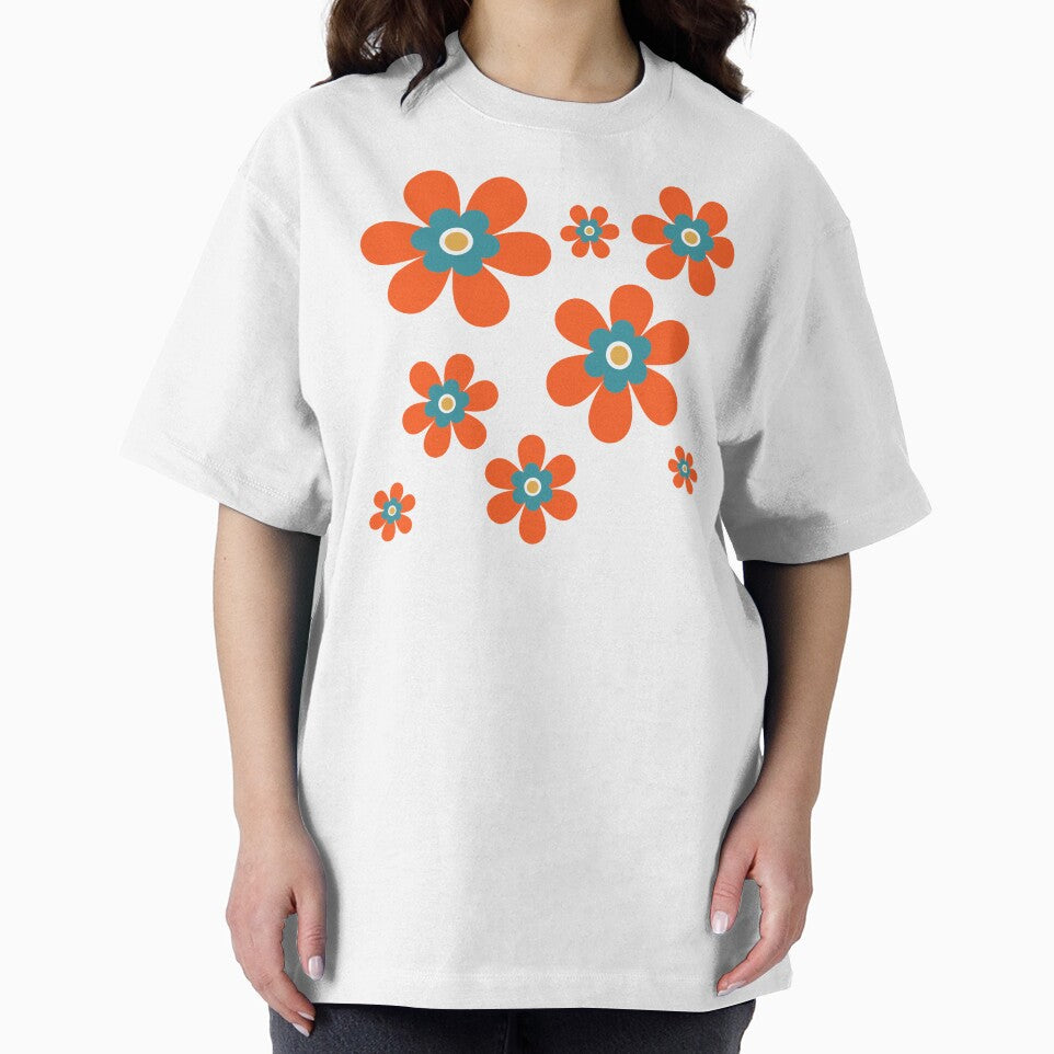 Cute retro 70s colorful autumn flower power bright orange and hot pink graphic pattern. Caroline Laursen Original by Caroline Laursen