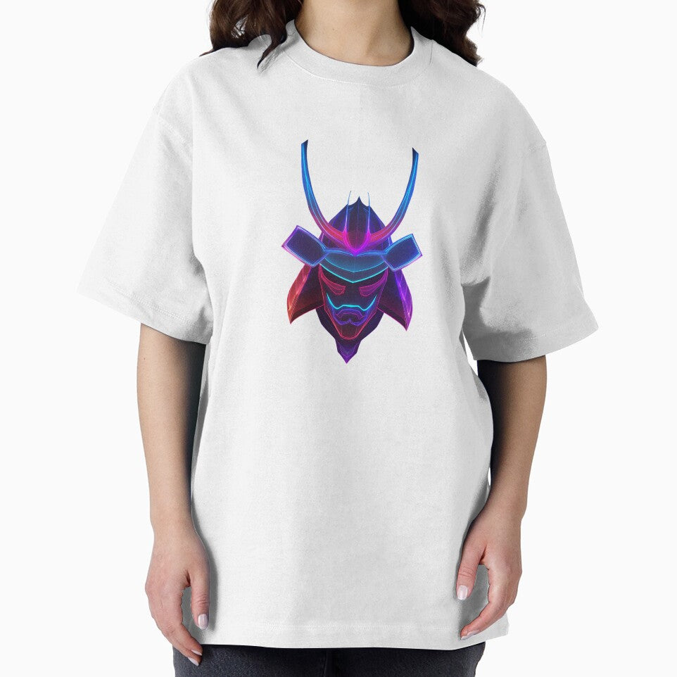 Neon Samurai Mask – Futuristic Warrior in Vaporwave Colors by Alphakenon