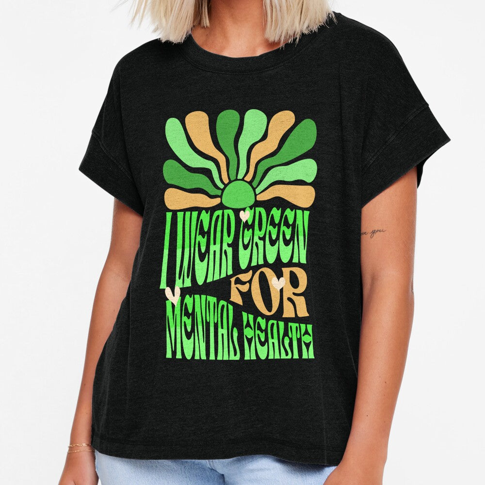 I wear green for mental health awareness month retro flower apparel design by Rositacapo71