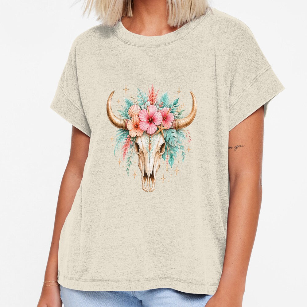Boho Floral Cow Skull Western Art by winniwinston