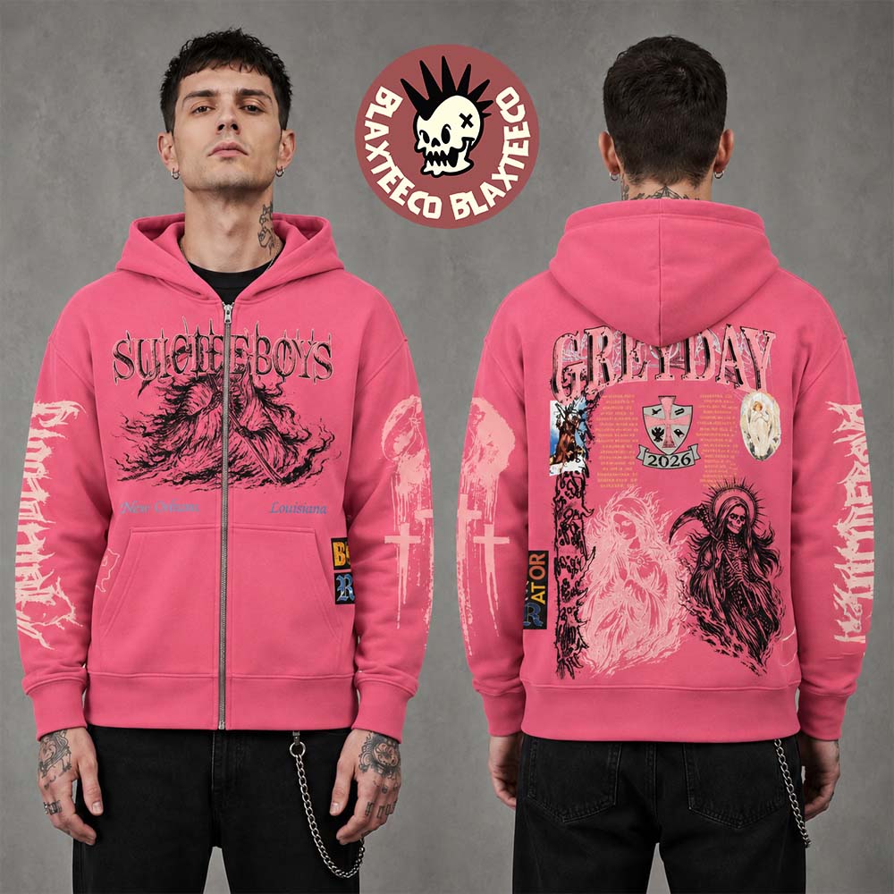 $uicideboy$ Greyday 2026 Tour Grim Reaper Pink Zip Up Hoodie