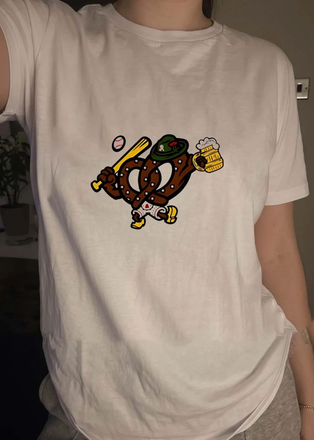 Pretzel R Mascot Baseball Beer Wooden Mug Sports Team Shirt