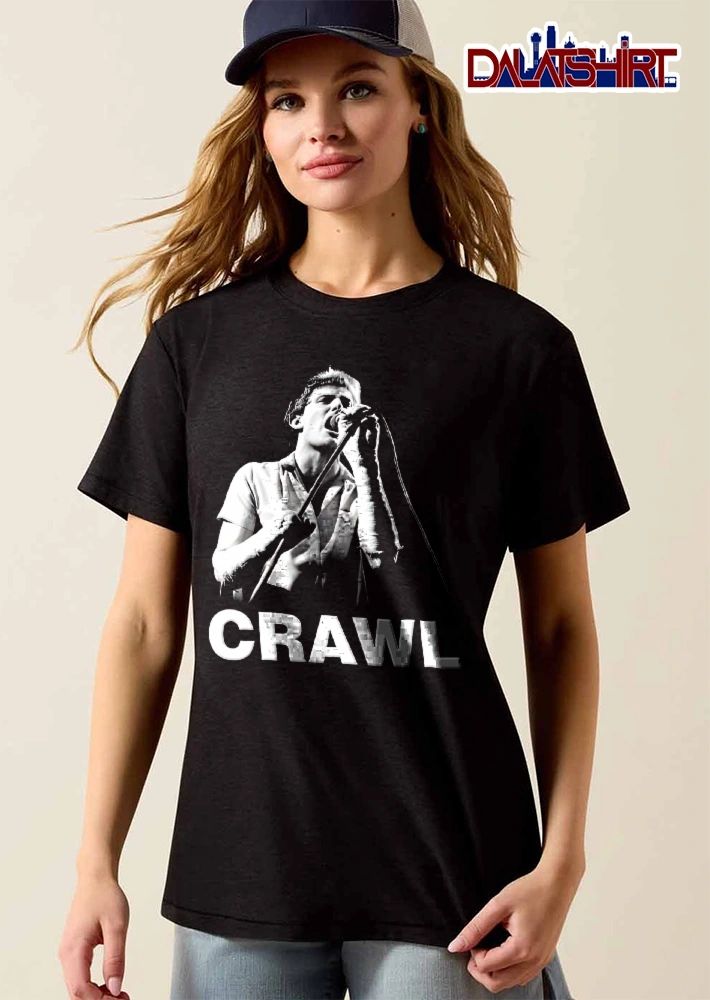 Crawl Black White Male Singer Holding Microphone High Contrast shirt