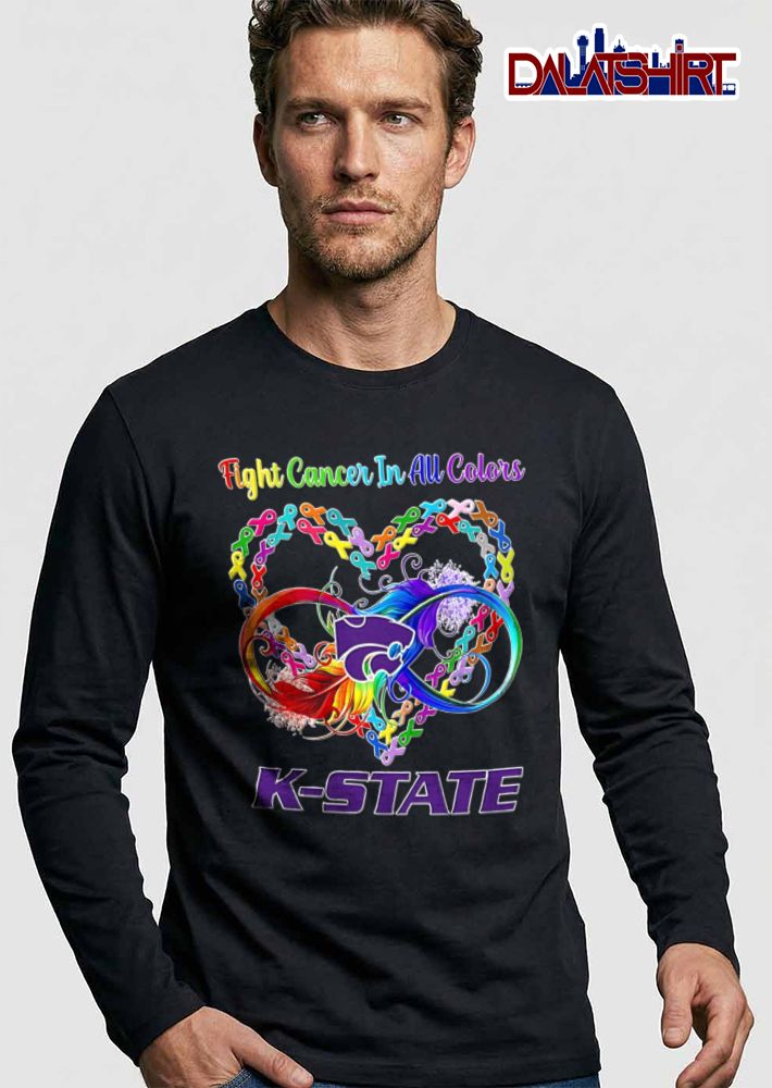 Kansas State Wildcats NCAA Fight Cancer In All Colors Ribbon Heart Infinity Symbol Feather shirt