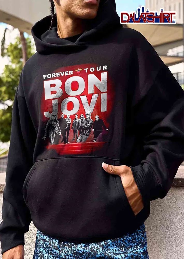 Bon Jovi Forever Tour Band Members Group Photo Red Background shirt