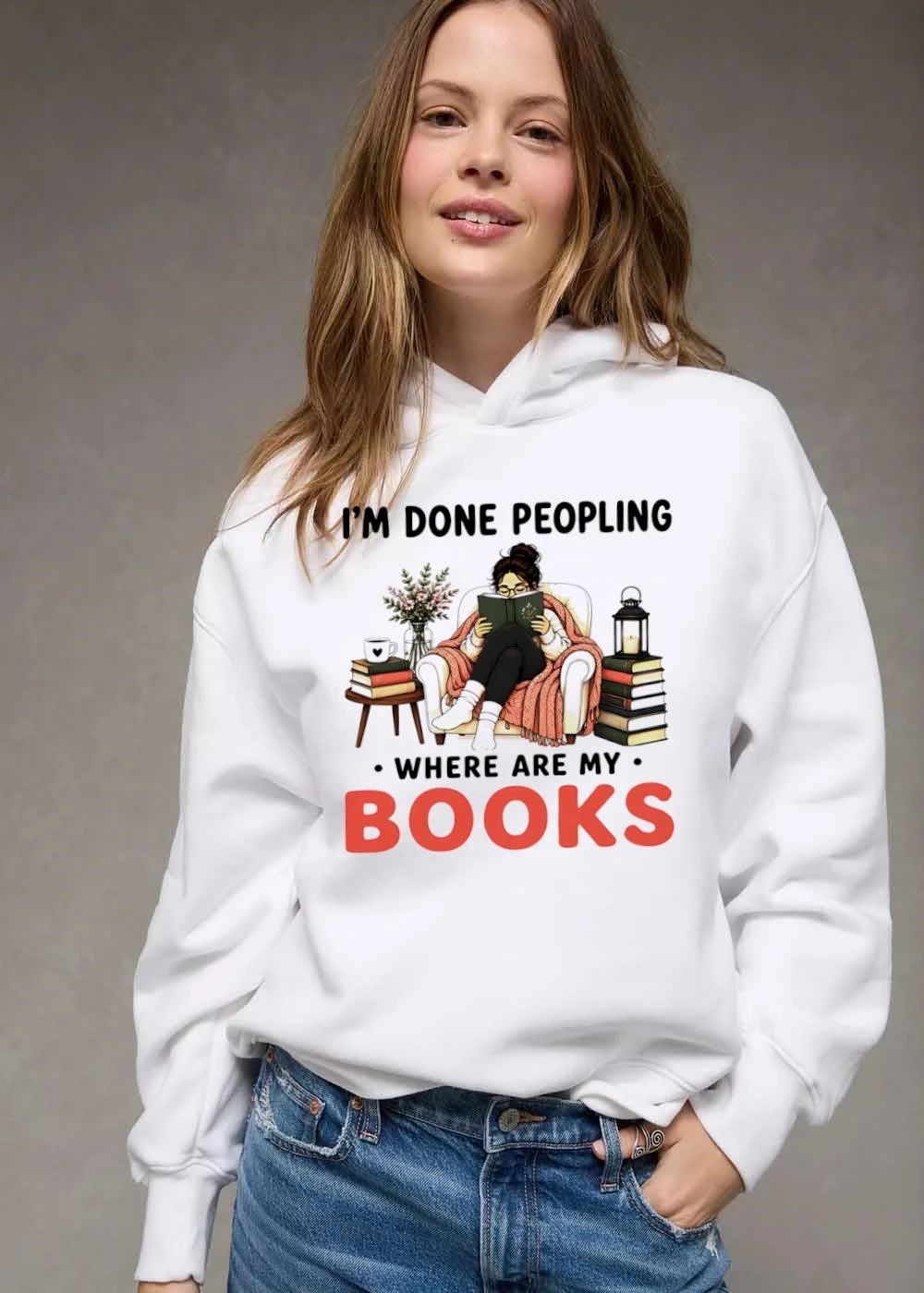 Im Done Peopling Where Are My Books Woman Reading Armchair Cozy Blanket shirt