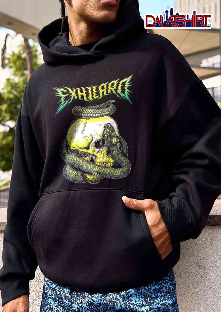 Exhilaro Yellow Human Skull Coiled Venomous Serpent shirt