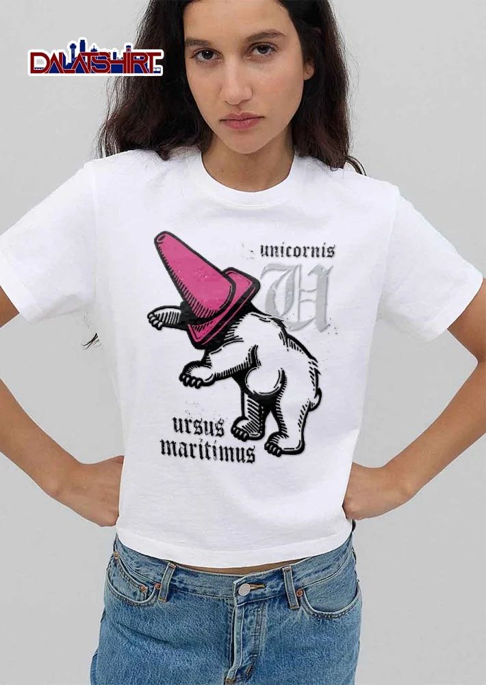 Unicornis Ursus Maritimus Polar Bear Wearing Pink Traffic Cone Line Art shirt