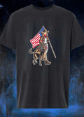 Patriotic Cowgirl and Loyal K9 Guardian Walking with the American Flag T-Shirt