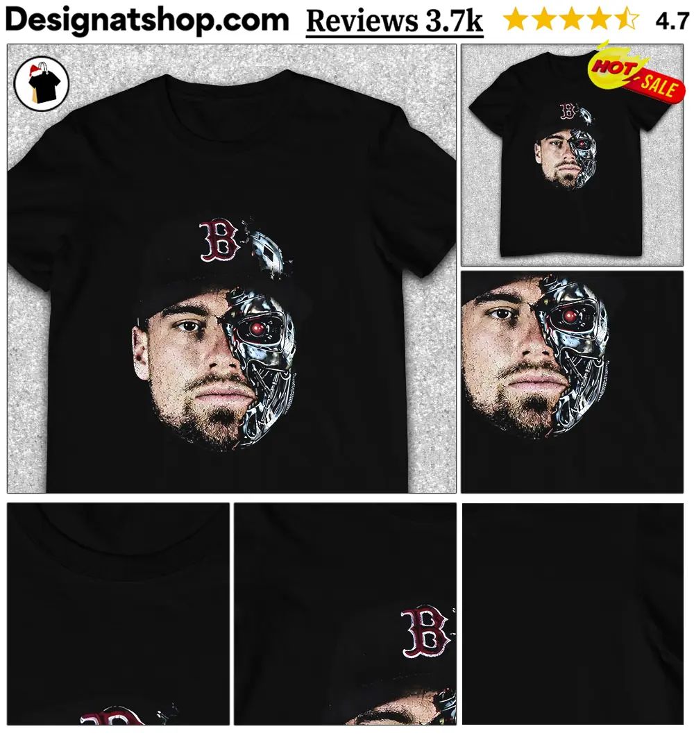The Durbinator Caleb Durbin x Terminator half-half face Boston Red Sox baseball shirt