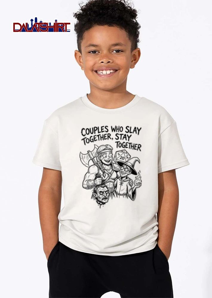 Couples Who Slay Together Stay Cartoon Barbarian Wizard D20 Orc Head shirt