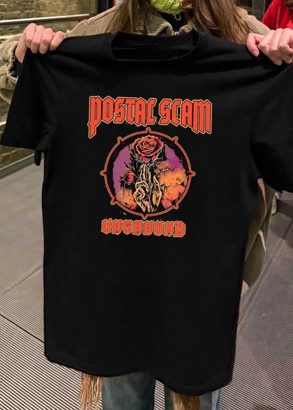 Postal Scam Vagabond Rose Skull Skeleton Hand Heavy Metal Style shirt