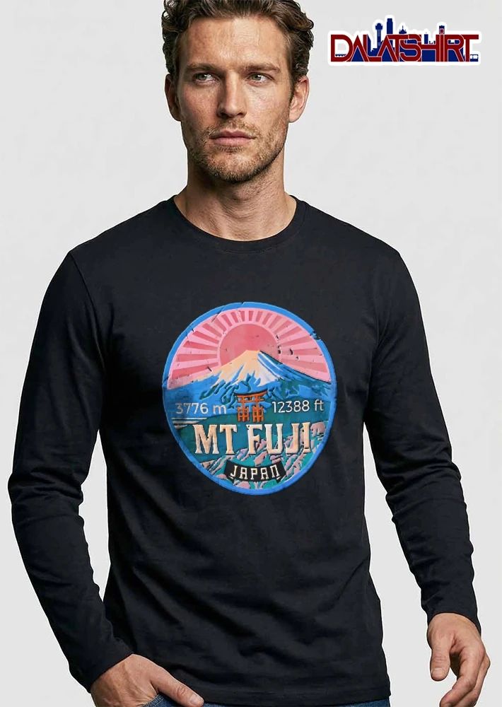3776 M 12388 Ft Mt Fuji Japan Vintage Distressed Circular Emblem Sunburst Torii Gate shirt