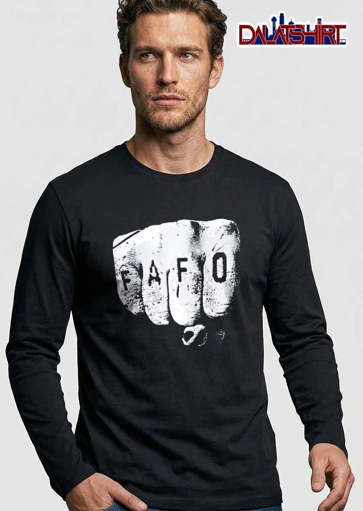Fafo Distressed Clenched Fist Knuckle Punch Black And White shirt
