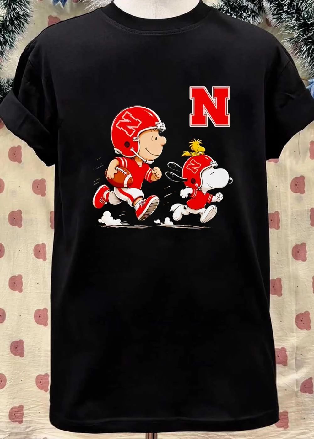 Peanuts Gang Nebraska Cornhuskers Football Players Running with N Logo Shirt
