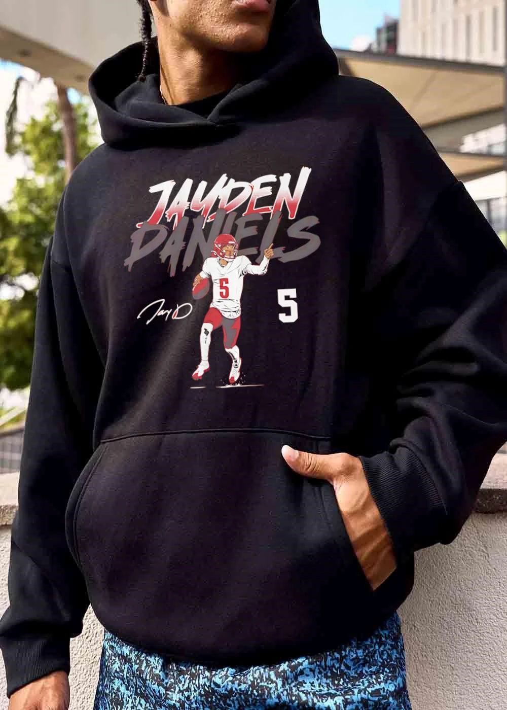 Jayden Daniels Jay D Vector Football Player Running Pointing Jersey Number 5 shirt