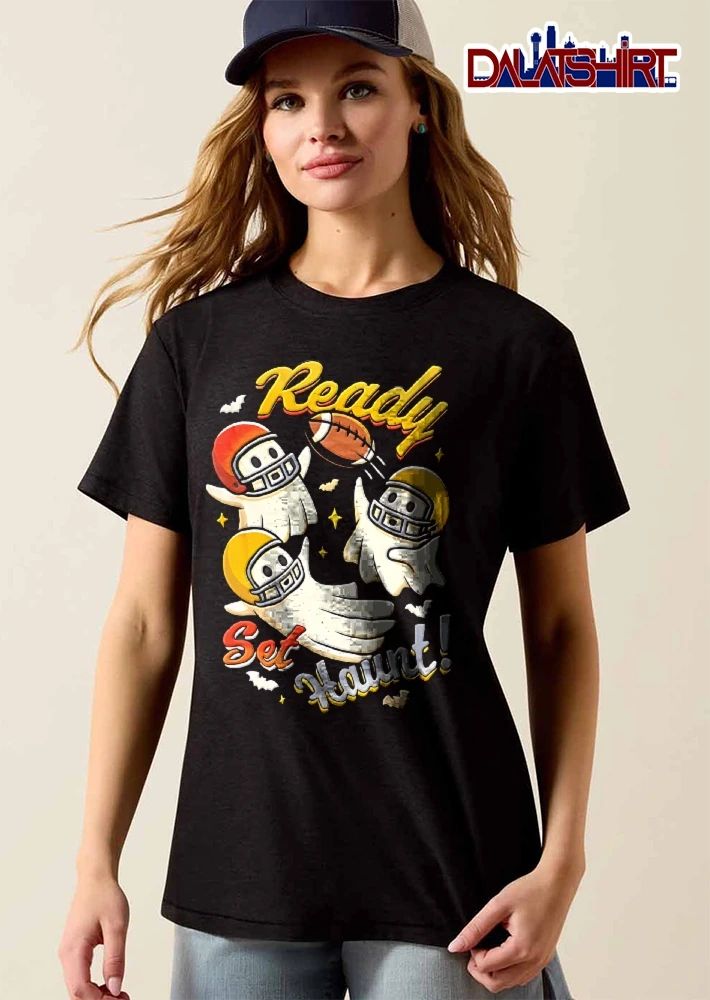 Ready Set Haunt Cartoon Ghosts Helmets Flying Football Bats shirt