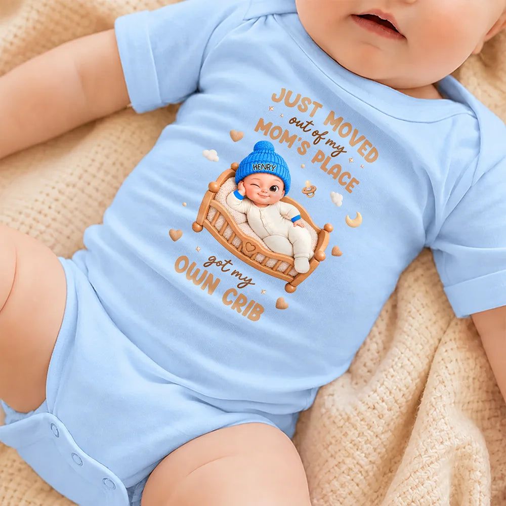 Just Moved Out My Mom's Place Baby Shower Gifts For New Moms New Dads New Parents - Personalized Baby Onesie