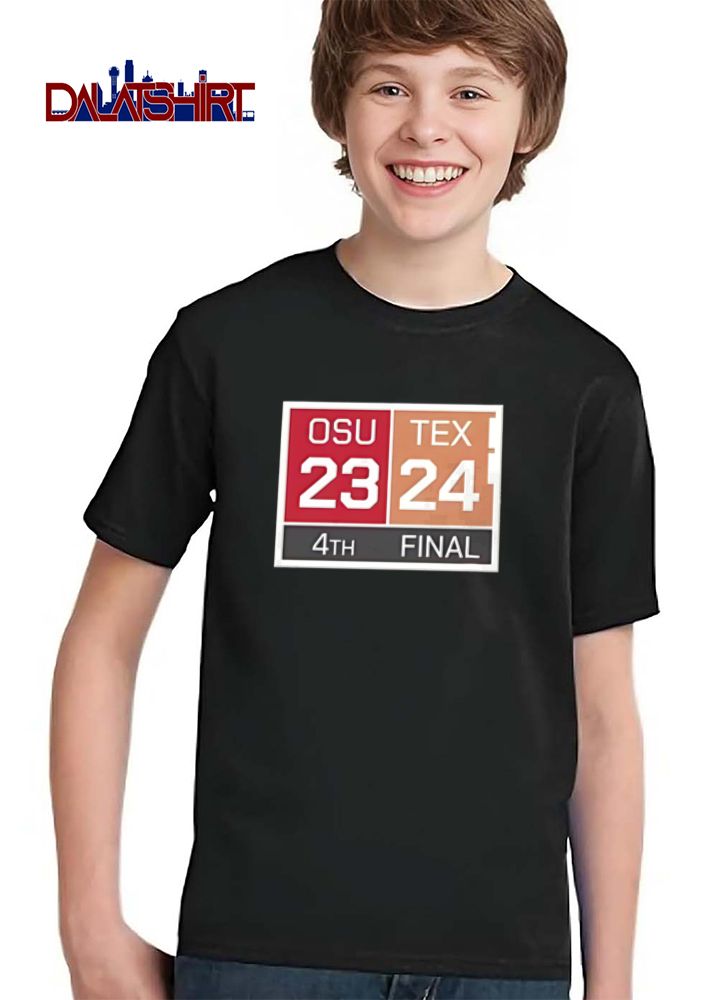 Osu 23 Tex 24 4th Final Red Burnt Orange Scoreboard Box Frame shirt