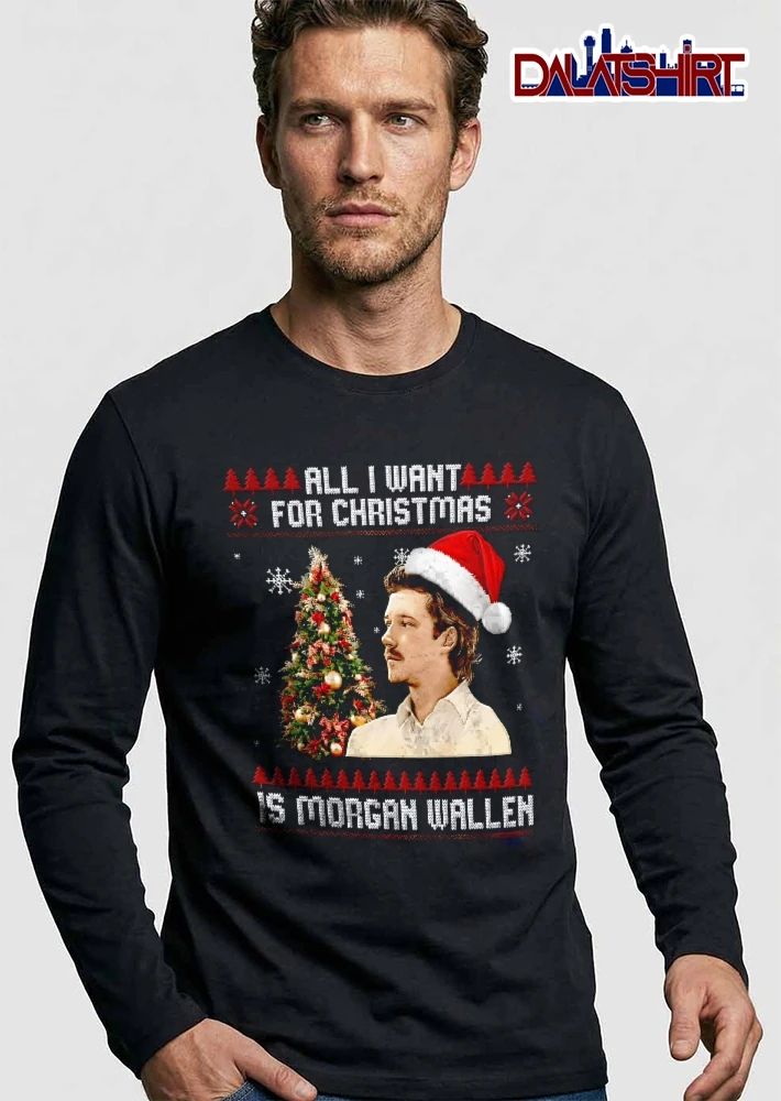 All I Want For Christmas Is Morgan Wallen Santa Hat Decorated Tree Knitted Ugly Sweater Pattern shirt