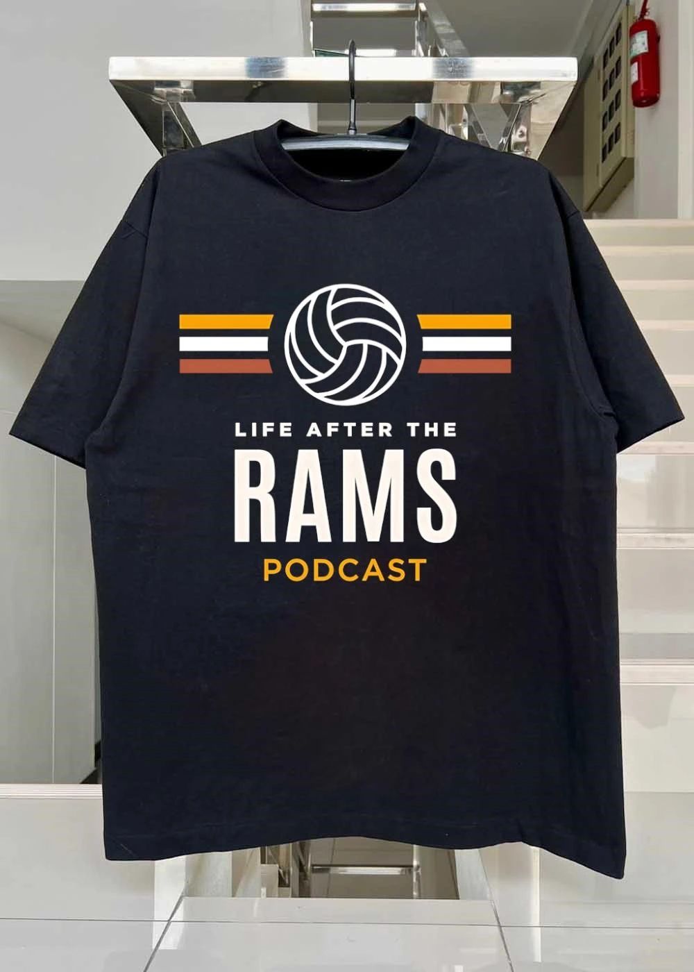 Life After The Rams Podcast Volleyball Retro Stripes Line Art shirt
