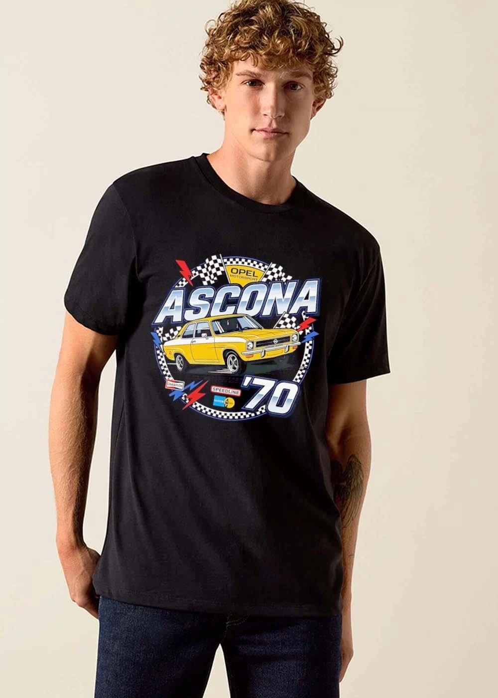 Opel Motorsport Ascona Champion Speedline 70 Yellow Rally Car Checkered Flag Badge shirt