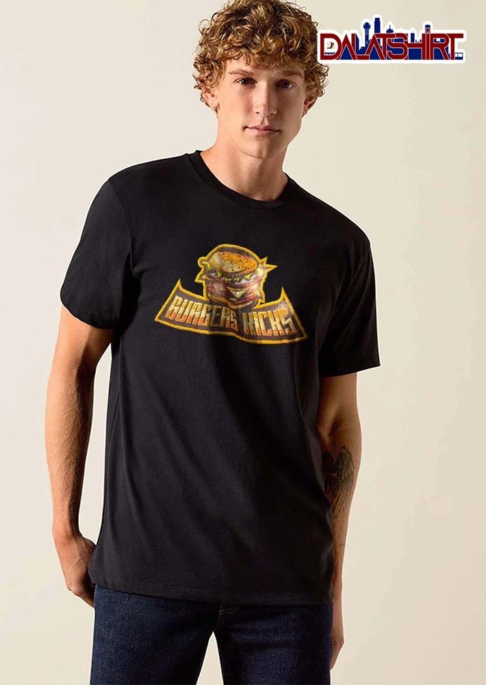 Burgers Kicks Distressed Cartoon Monster Hamburger Banner shirt