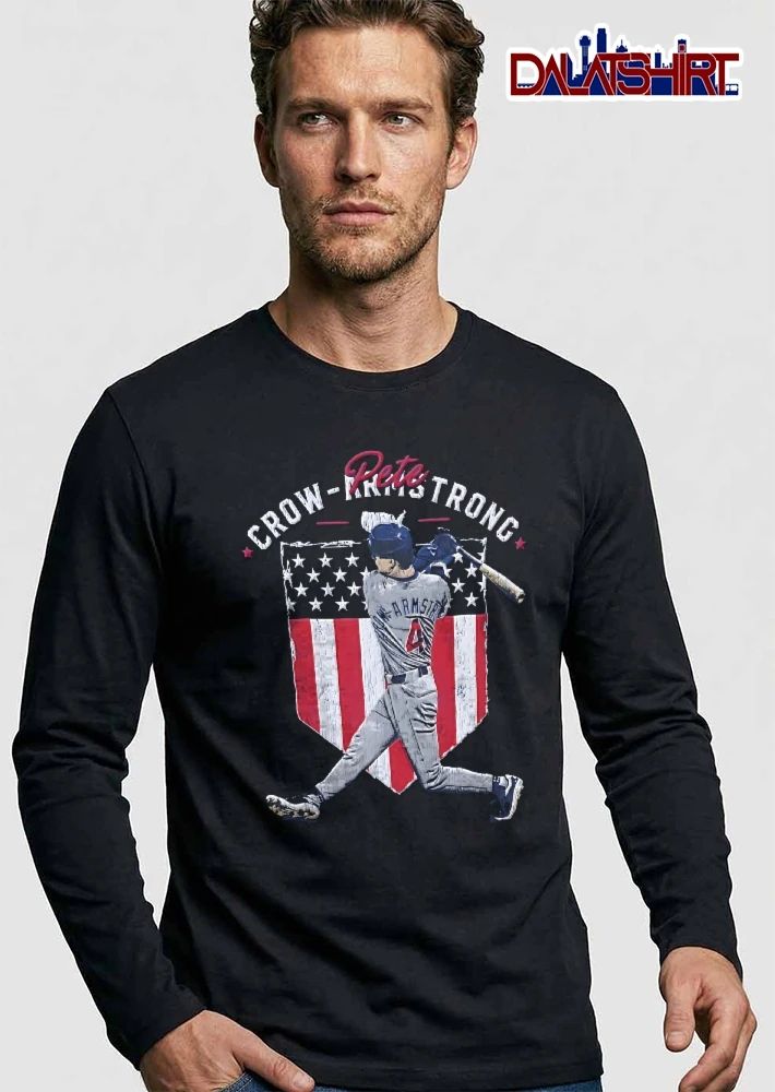 Pete Crow Armstrong Batter Swing Distressed American Flag Shield shirt