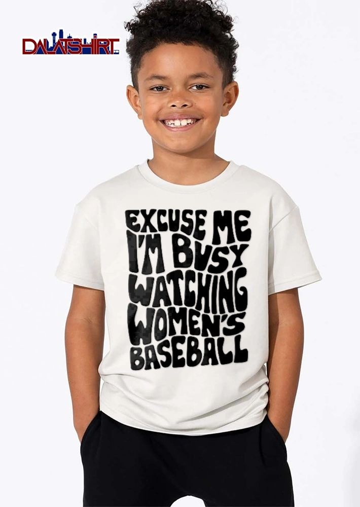 Excuse Me Im Busy Watching Womens Baseball Doodlebymeg Retro Groovy Wavy Typography shirt