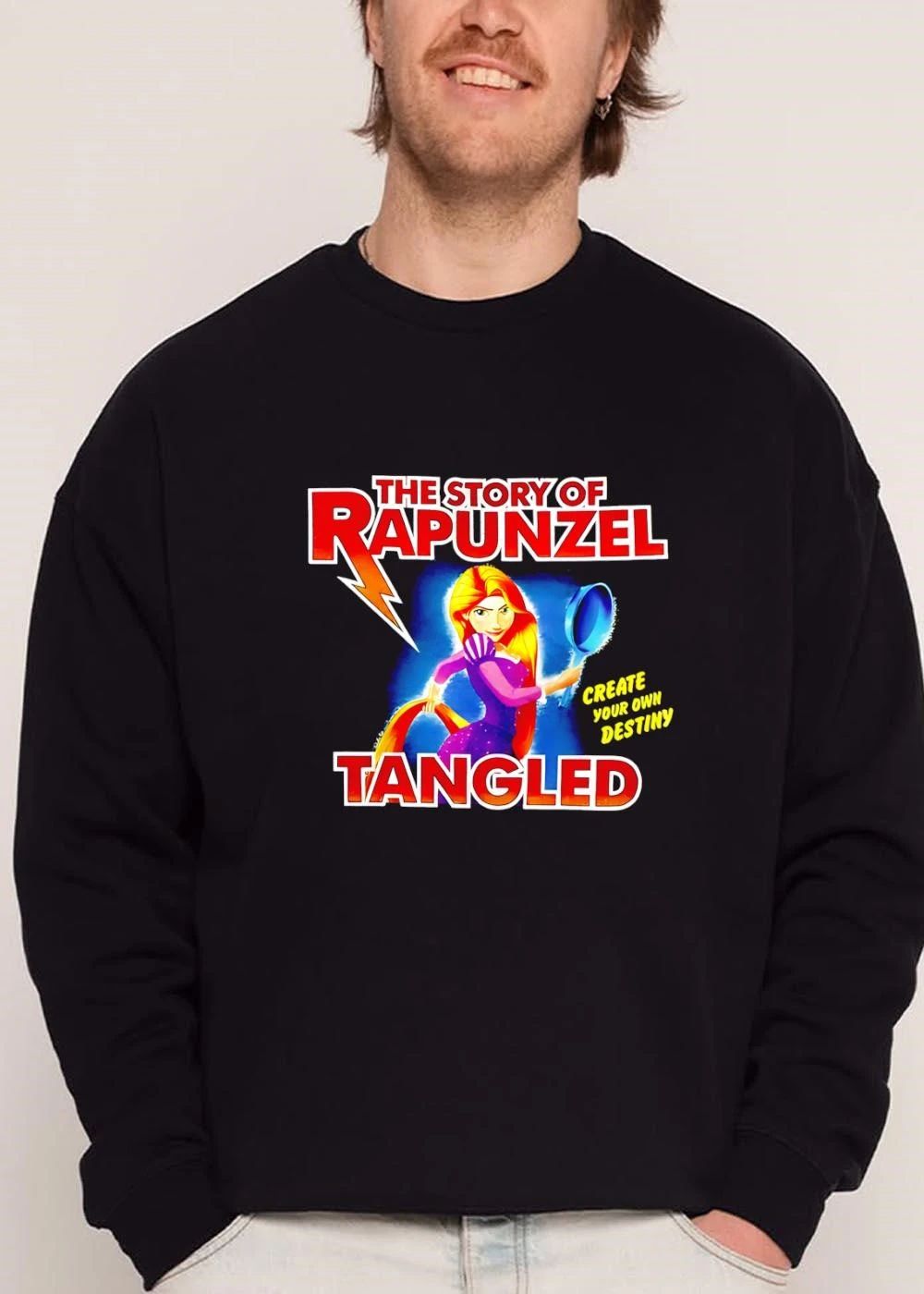 The Story Of Rapunzel Tangled Create Your Own Destiny Princess Holding Frying Pan Blonde Hair Cartoon shirt