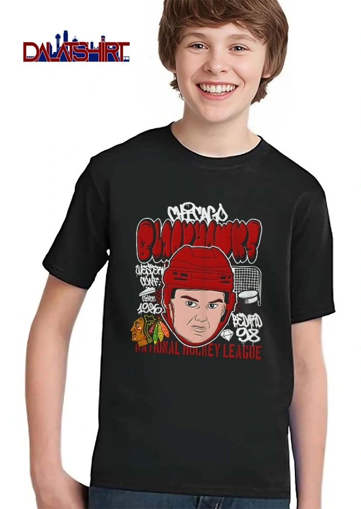 Chicago Blackhawks NHL Western Conf National Hockey League Bedard 98 1926 Graffiti Player Caricature Puck Net Logo shirt