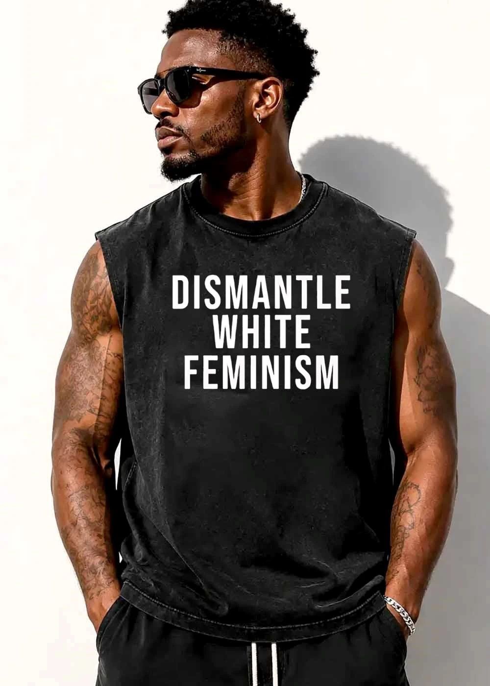 Dismantle White Feminism Bold Sans Serif Typography Stacked Text shirt